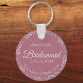 Silver Lace over het mosterd Roos Roze bruidsmeisj Sleutelhanger (Voorkant)