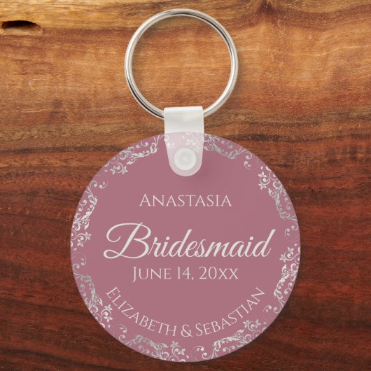 Silver Lace over het mosterd Roos Roze bruidsmeisj Sleutelhanger (Voorkant)