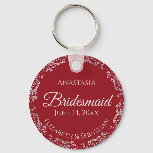 Silver Lace over het Romantic Red Bridesmaid Wedde Sleutelhanger (Voorkant)