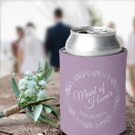 Silver Lace over Lavender Maid of Honor Wedding Blikjeskoeler