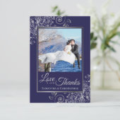 Silver Lace over Navy Blue Love & Bedankt Wedding (Staand voorkant)