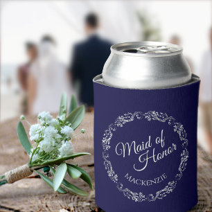 Silver Lace over Navy Blue Maid of Honor Wedding Blikjeskoeler