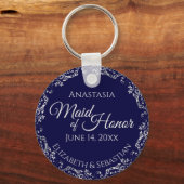 Silver Lace over Navy Blue Maid of Honor Wedding Sleutelhanger (Voorkant)