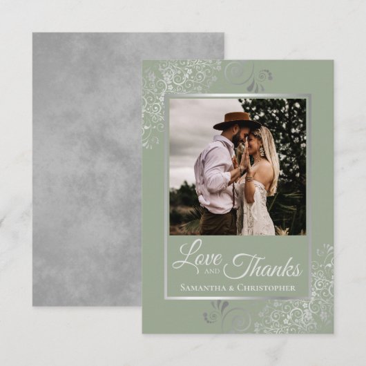Silver Lace over Sage Green Love & Bedankt Wedding (Voorkant / Achterkant)