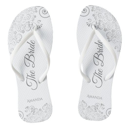 Silver Lace over White Elegant The Bride Wedding Teenslippers (Voetbed)