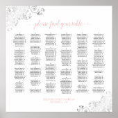 Silver Lace Pink Script Alfabetical Seating Chart Poster (Voorkant)