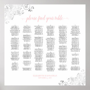 Silver Lace Pink Script Alfabetical Seating Chart Poster