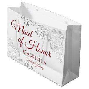 Silver Lace Red op White Maid of Honor Wedding Groot Cadeauzakje
