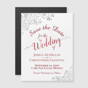 Silver Lace Red op White Save the Date Magnet