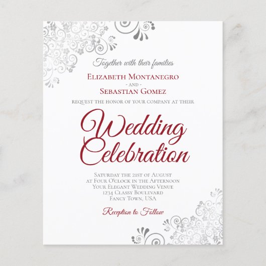 Silver Lace Red over de uitnodiging voor een Wit B (Voorkant)