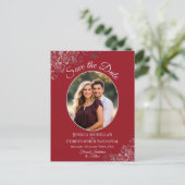 Silver Lace & Red Wedding Save the Date Oval Photo Aankondigingskaart (Staand voorkant)