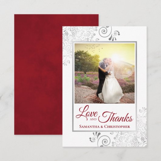 Silver Lace Red & White Love & Bedankt Wedding (Voorkant / Achterkant)
