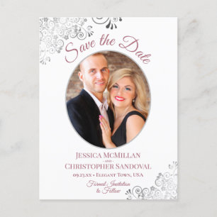 Silver Lace Roos White Weddenschap Save the Date P Aankondigingskaart