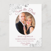 Silver Lace Roos White Weddenschap Save the Date P Aankondigingskaart (Voorkant)