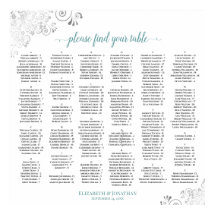 Silver Lace Teal Script Alphabetical Seating Chart