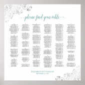Silver Lace Teal Script Alphabetical Seating Chart Poster (Voorkant)