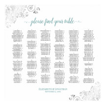 Silver Lace Teal Script Alphabetical Seating Chart