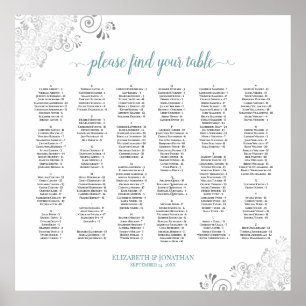 Silver Lace Teal Script Alphabetical Seating Chart Poster