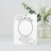 Silver Lace White Wedding Save the Date Oval Photo Aankondigingskaart (Staand voorkant)