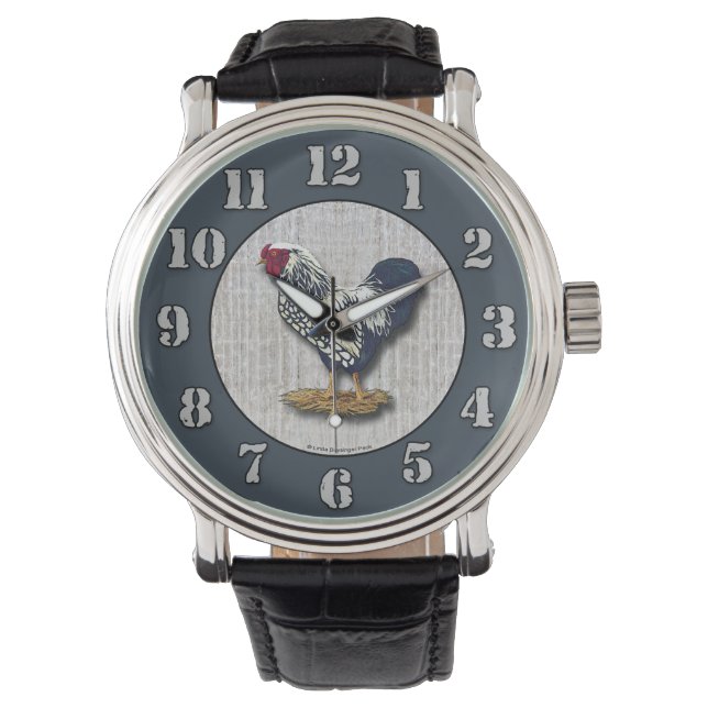 Silver Laced Wyandotte Haan Barnboards Horloge (Voorkant)