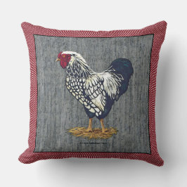 Silver Laced Wyandotte Rooster Barn Boards Stippen Kussen