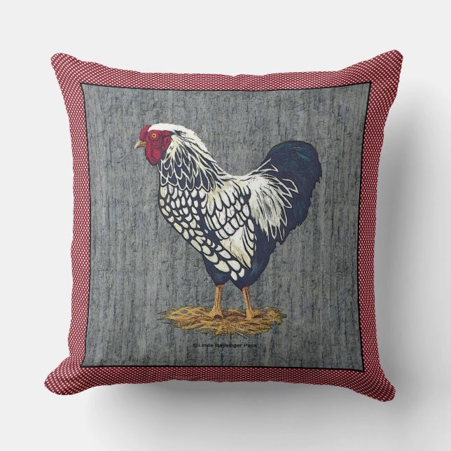 Silver Laced Wyandotte Rooster Barn Boards Stippen Kussen (Voorkant)
