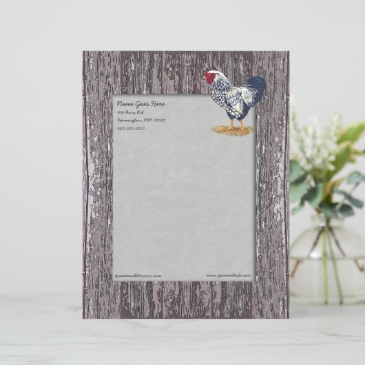 Silver Laced Wyandotte Rooster Custom Briefhoofd (Staand voorkant)