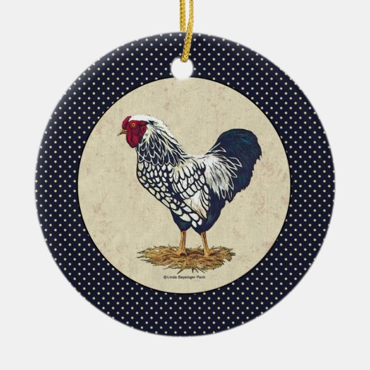 Silver Laced Wyandotte Rooster Denim Keramisch Ornament (Voorkant)