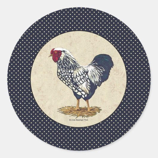 Silver Laced Wyandotte Rooster Denim Ronde Sticker (Voorkant)