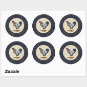 Silver Laced Wyandotte Rooster Denim Ronde Sticker (Vel)