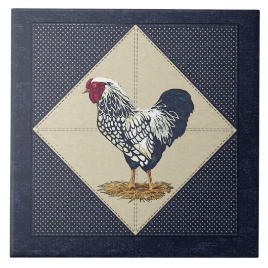 Silver Laced Wyandotte Rooster Denim Tegeltje (Voorkant)