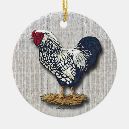 Silver Laced Wyandotte Rooster Light Barnboards Keramisch Ornament (Voorkant)