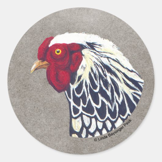 Silver Laced Wyandotte Rooster Ronde Sticker (Voorkant)