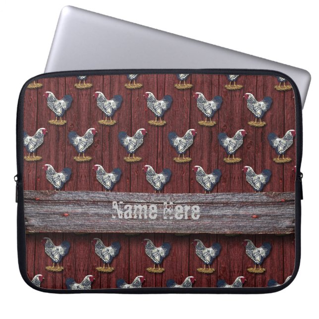 Silver Laced Wyandotte Roosters Barn Boards Laptop Sleeve (Voorkant)