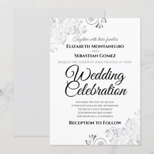 Silver Lacy Floral Filigree Simple Elegant Wedding Kaart