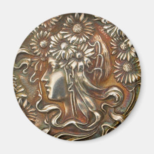Silver Lady Art Nouveau  Costume Jewelry Magneet