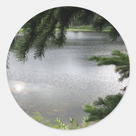 Silver Lake Ingelijst door Evergreen Boughs Ronde Sticker (Voorkant)