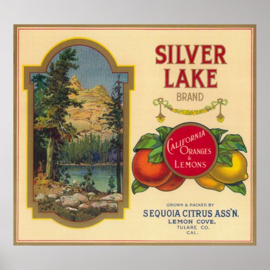 Silver Lake Oranje LabelLemon Cove, CA Poster (Voorkant)