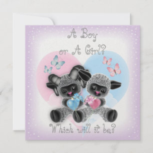 Silver Lamb Baby Gender Reveal Party Invit Kaart