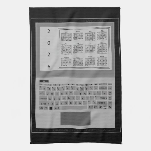 Silver Laptop Keys 2026 Calendar Black Theedoek (Verticaal)