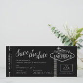 Silver Las Vegas Boarding Pass Save the Date Kaart (Staand voorkant)
