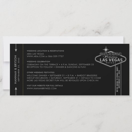 Silver Las Vegas Boarding Pass Save the Date Kaart (Achterkant)
