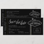 Silver Las Vegas Boarding Pass Save the Date Kaart (Voorkant / Achterkant)