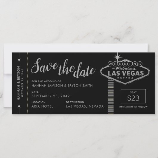 Silver Las Vegas Boarding Pass Save the Date Kaart (Voorkant)