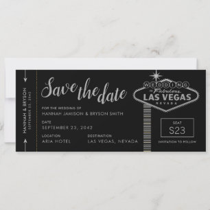 Silver Las Vegas Boarding Pass Save the Date Kaart