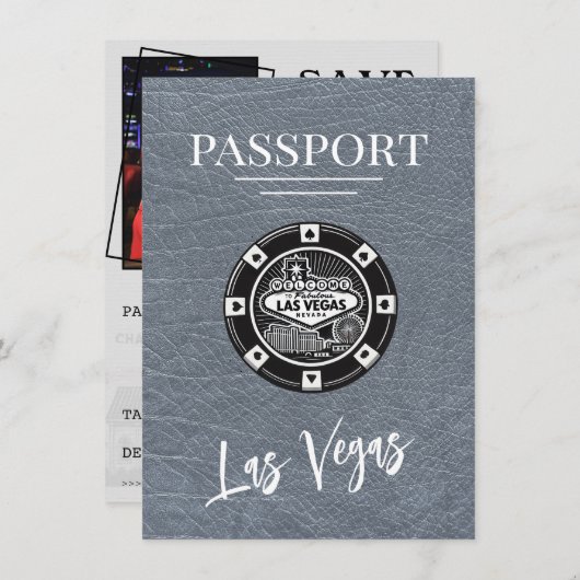 Silver Las Vegas Passport Bewaar de datum Save The Date (Voorkant / Achterkant)