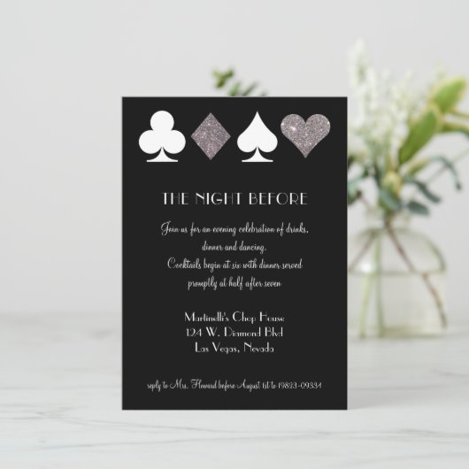 Silver Las Vegas repetitie diner uitnodiging (Staand voorkant)