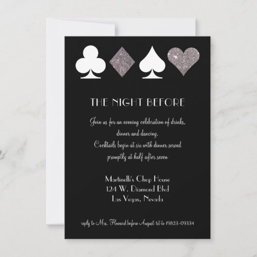 Silver Las Vegas repetitie diner uitnodiging (Voorkant)