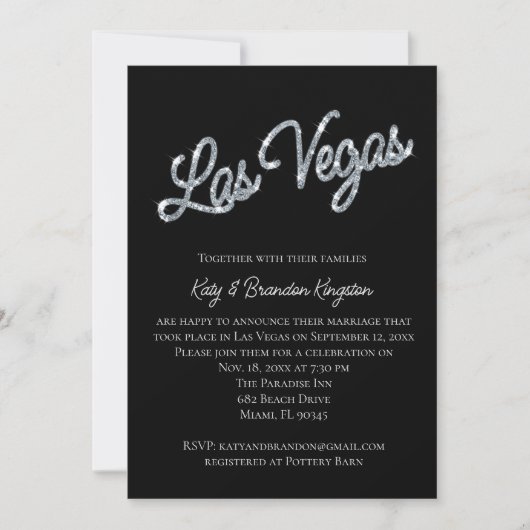 Silver Las Vegas Sparkles Post Wedding Invitation Kaart (Voorkant)
