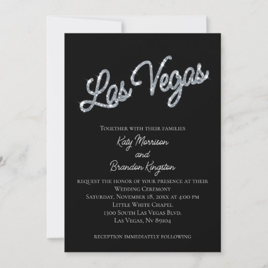 Silver Las Vegas Sparkles Wedding Invitation Kaart (Voorkant)